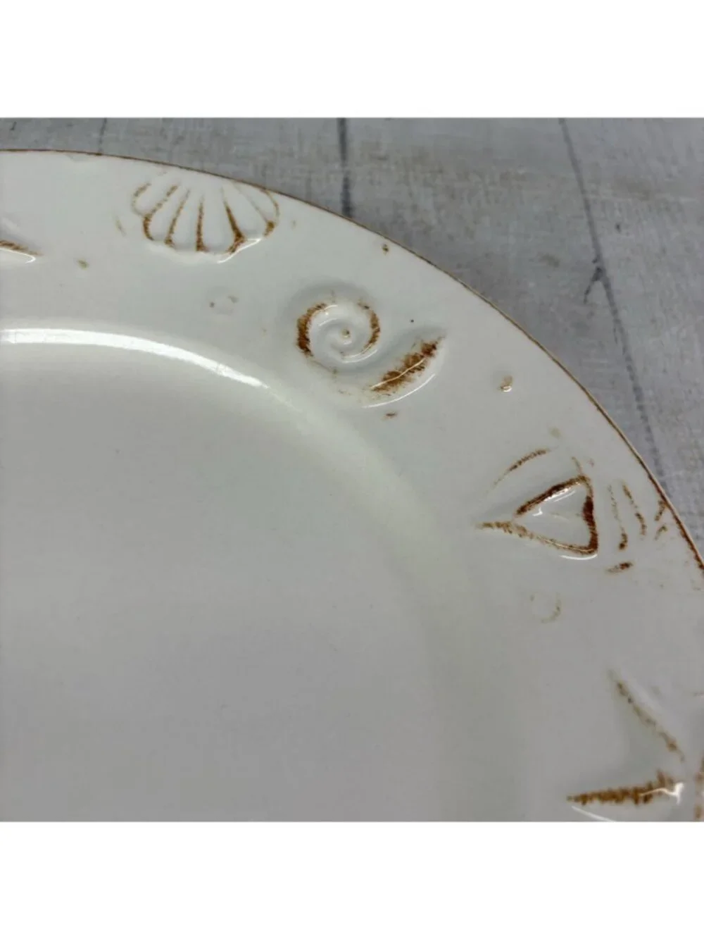 Thomson Pottery HAMPTON Seashells Embossed  Rustic Off White Dinner Plates Set 5